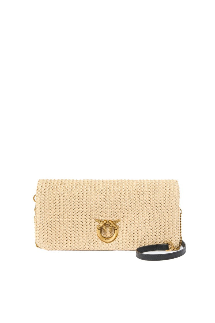 Pinko Beige Love Raffia-Effect Woven Polypropylene Clutch