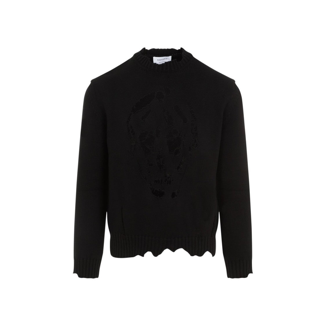 Alexander Mcqueen Classic Black Cotton Sweater With Ribbed Details