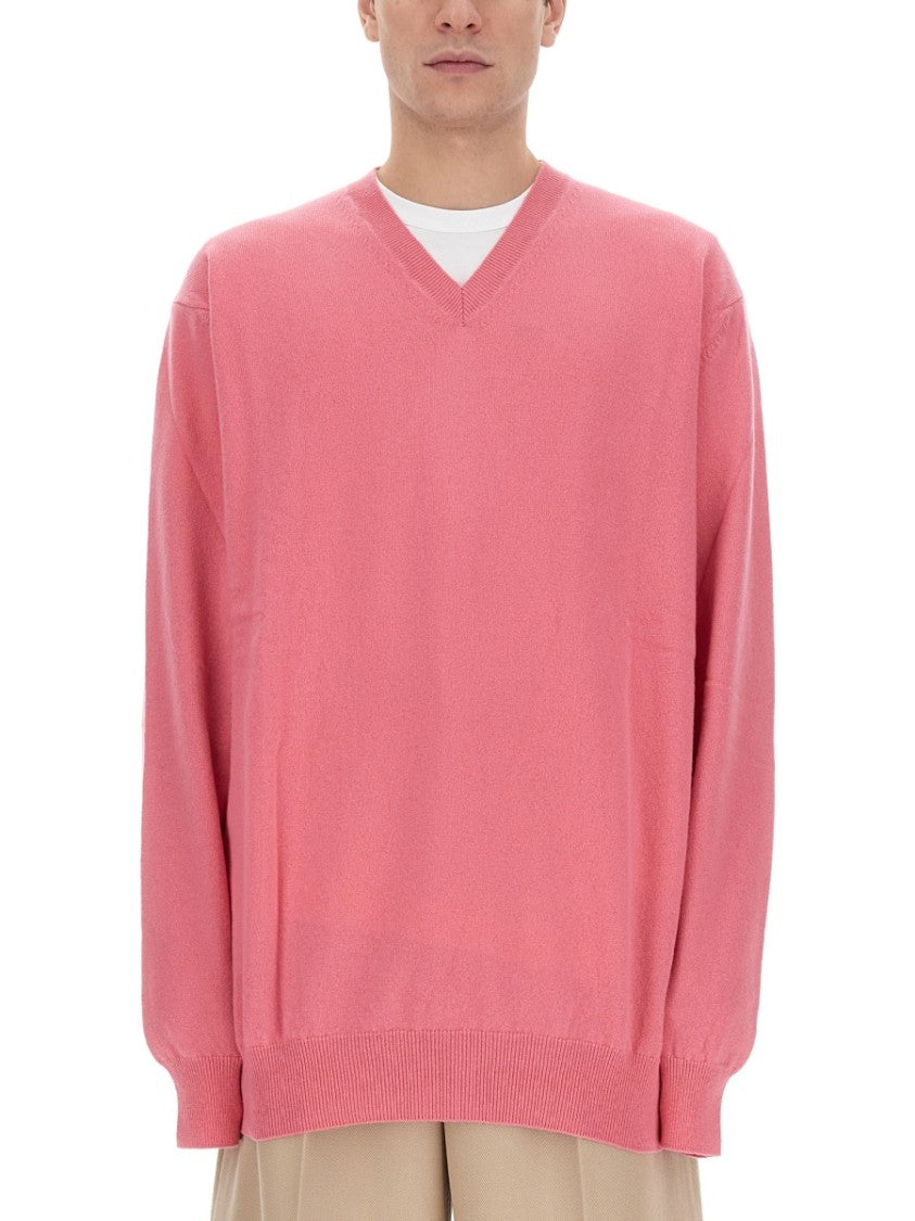 Comme Des Garçons Relaxed-Fit V-Neck Wool Jersey Sweater