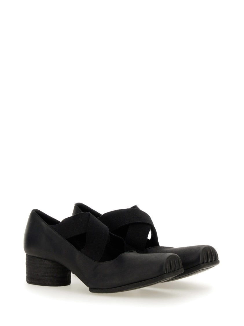 Uma Wang Square-Toe Elastic Strap Calf Leather Flats