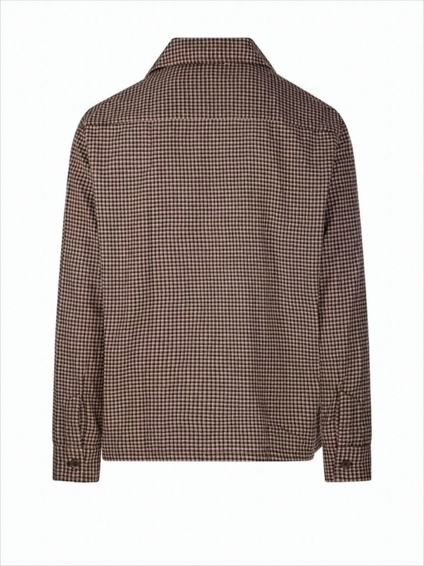 Our Legacy Brown Checkered Long-Sleeve Shirt With Classic Collar