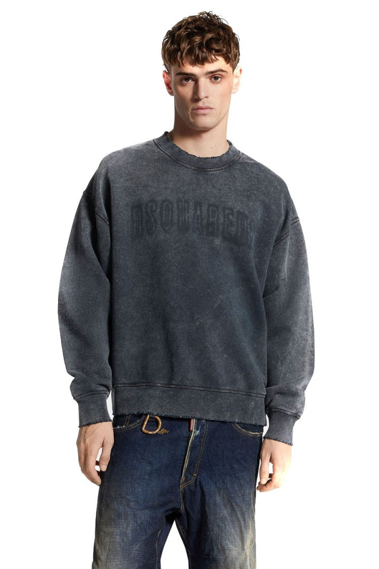 Dsquared2 Grey Cotton Washed Logo Sweatshirt