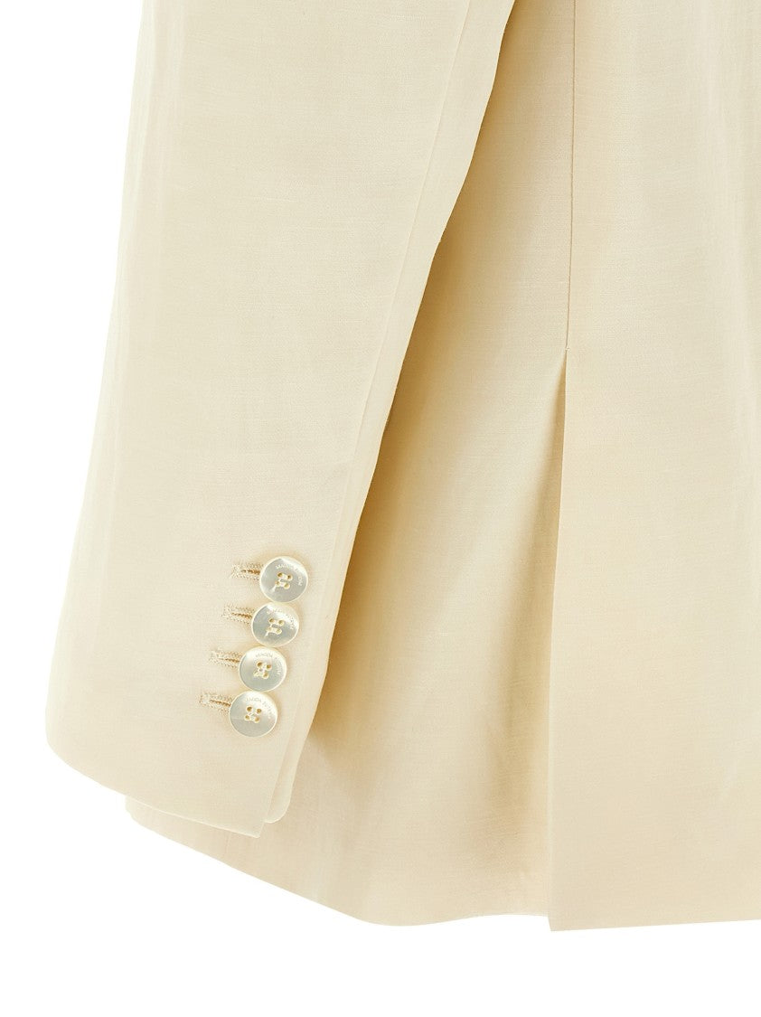 Magda Butrym 01' Linen Blend Blazer With V-Neck Lapels