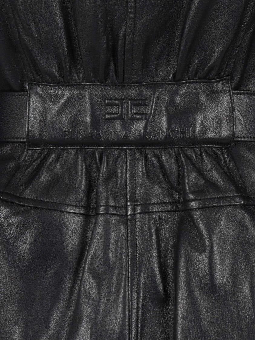 Elisabetta Franchi Fitted Sheepskin Leather Jacket With Belted Waist