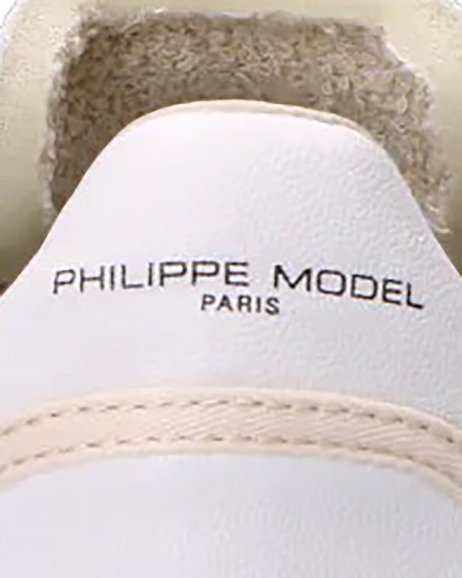 Philippe Model White Leather Sneakers With Light Beige Sole