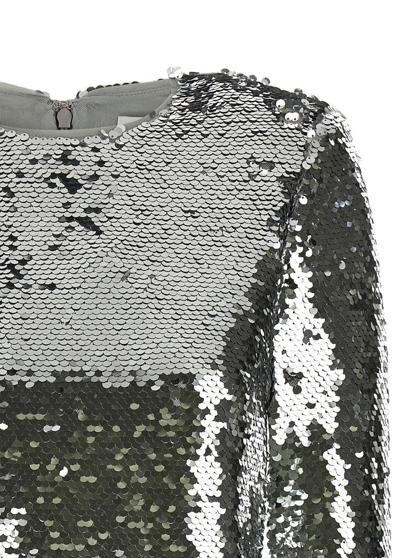 Self-Portrait 'Silver Sequin Flared Sleeve' Top