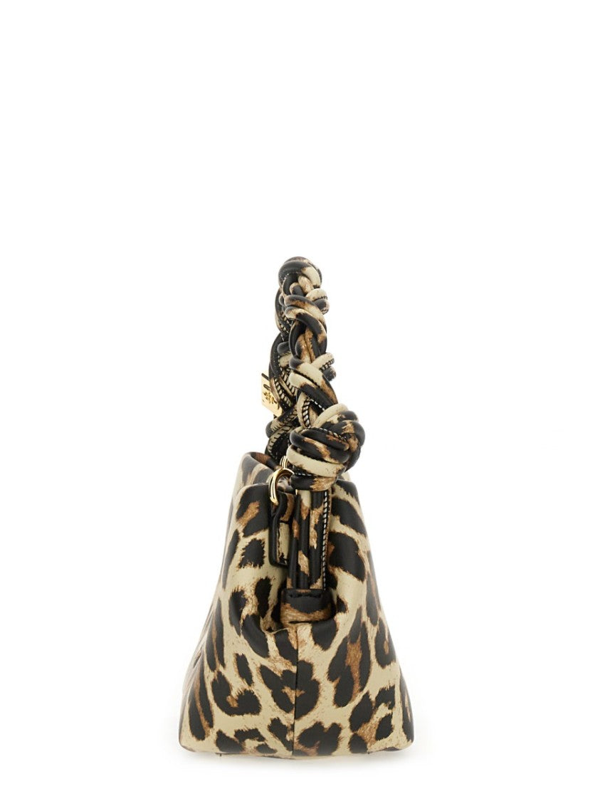 Ganni Leopard Print Mini Bou Bag With Braided Handle