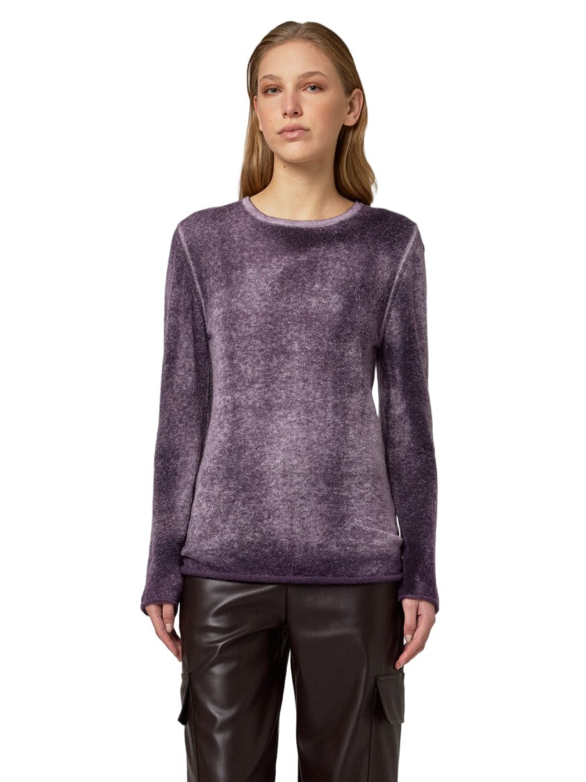 Alpha Studio Purple Cloud-Dye Reversible Mohair-Blend Crewneck Sweater