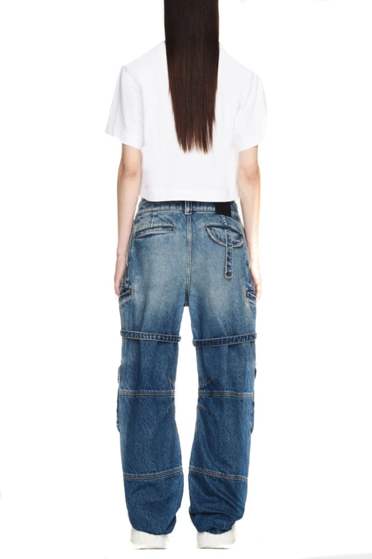 Off-White Blue Cargo Over Cotton Wide-Leg Jeans