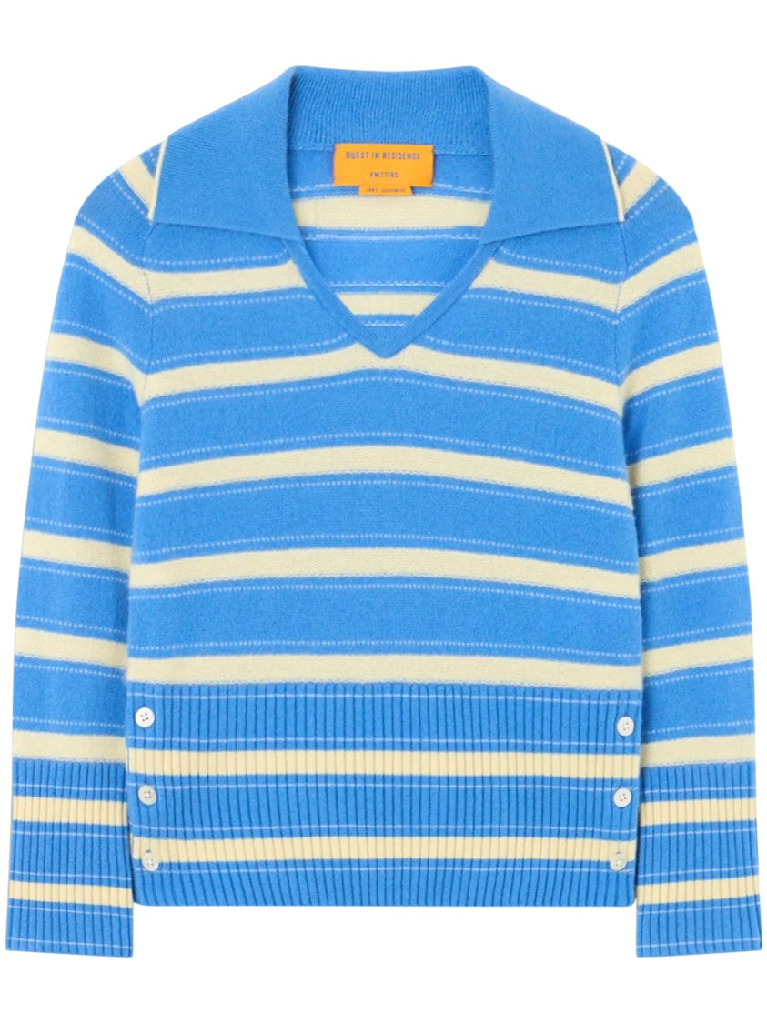 Guest In Residence Fitted Knit Polo Top With Horizontal Stripes