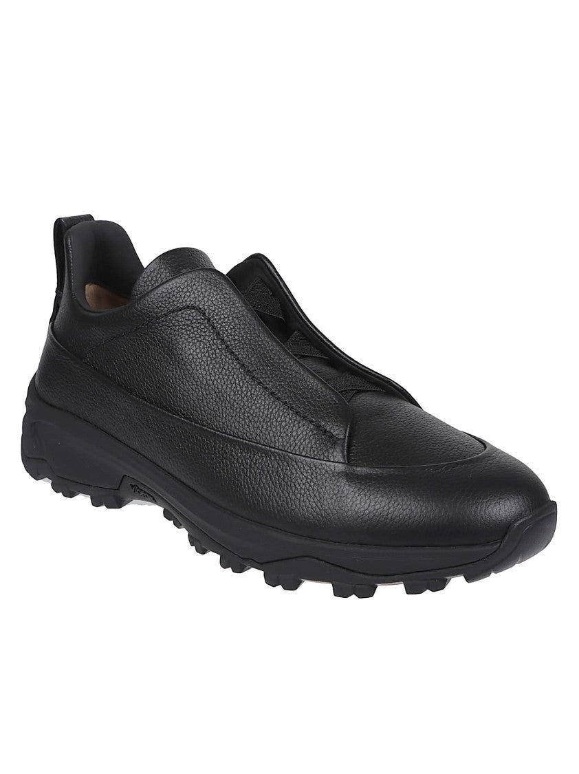 Zegna Triple Stitch Calf Leather Low Top Sneakers