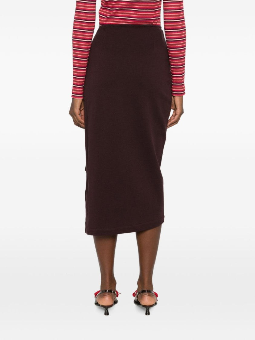 Dries Van Noten Burgundy Ruched Asymmetrical Wrap Midi Skirt