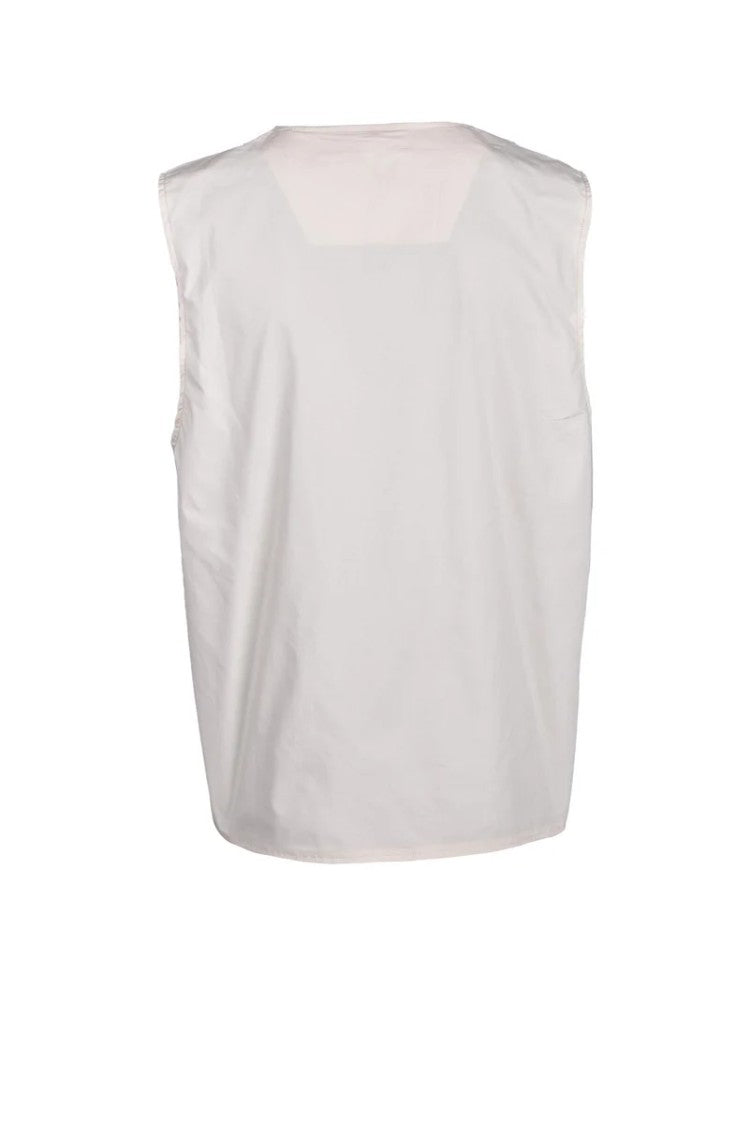 Woc Writing On Cover White Zipper Cotton-Blend Vest