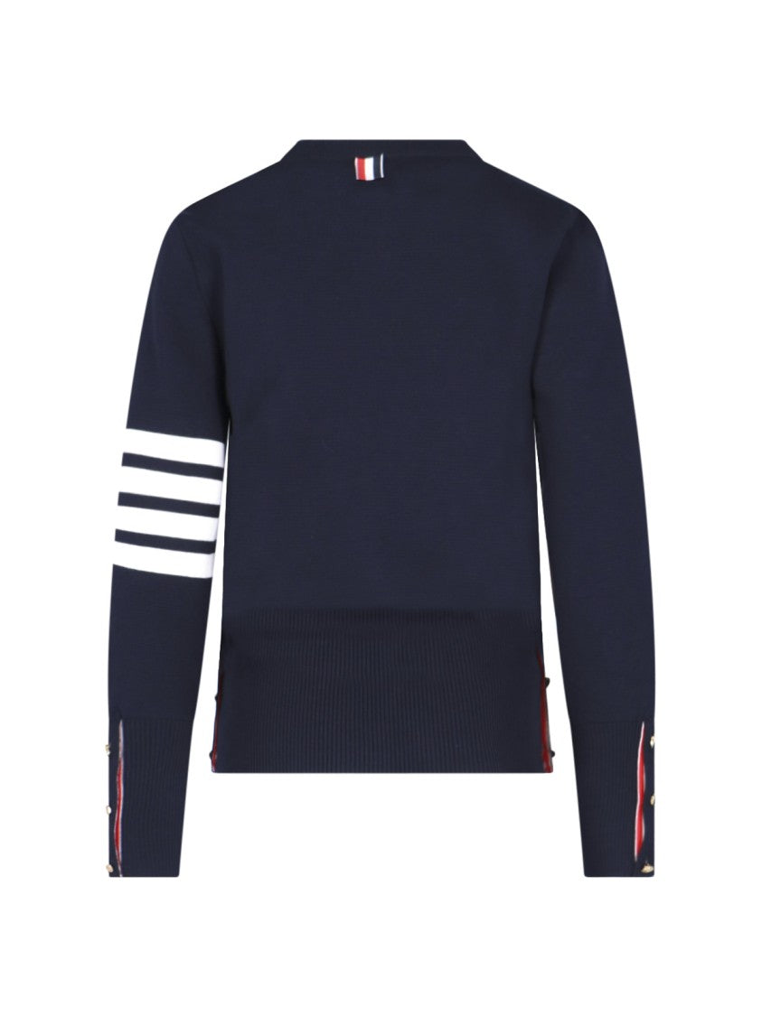 Thom Browne Navy Blue Cotton Sweater With Distinctive Four-Bar Stripes