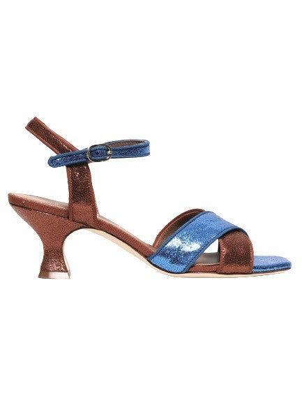 Gielle Sandal In Bluette And Bronze Laminated Leather