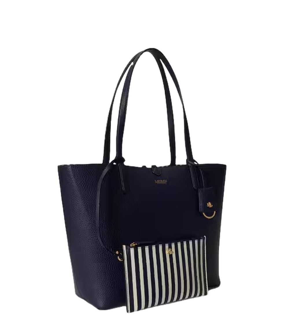 Lauren Ralph Lauren Navy Blue Reversible Polyurethane Tote Bag