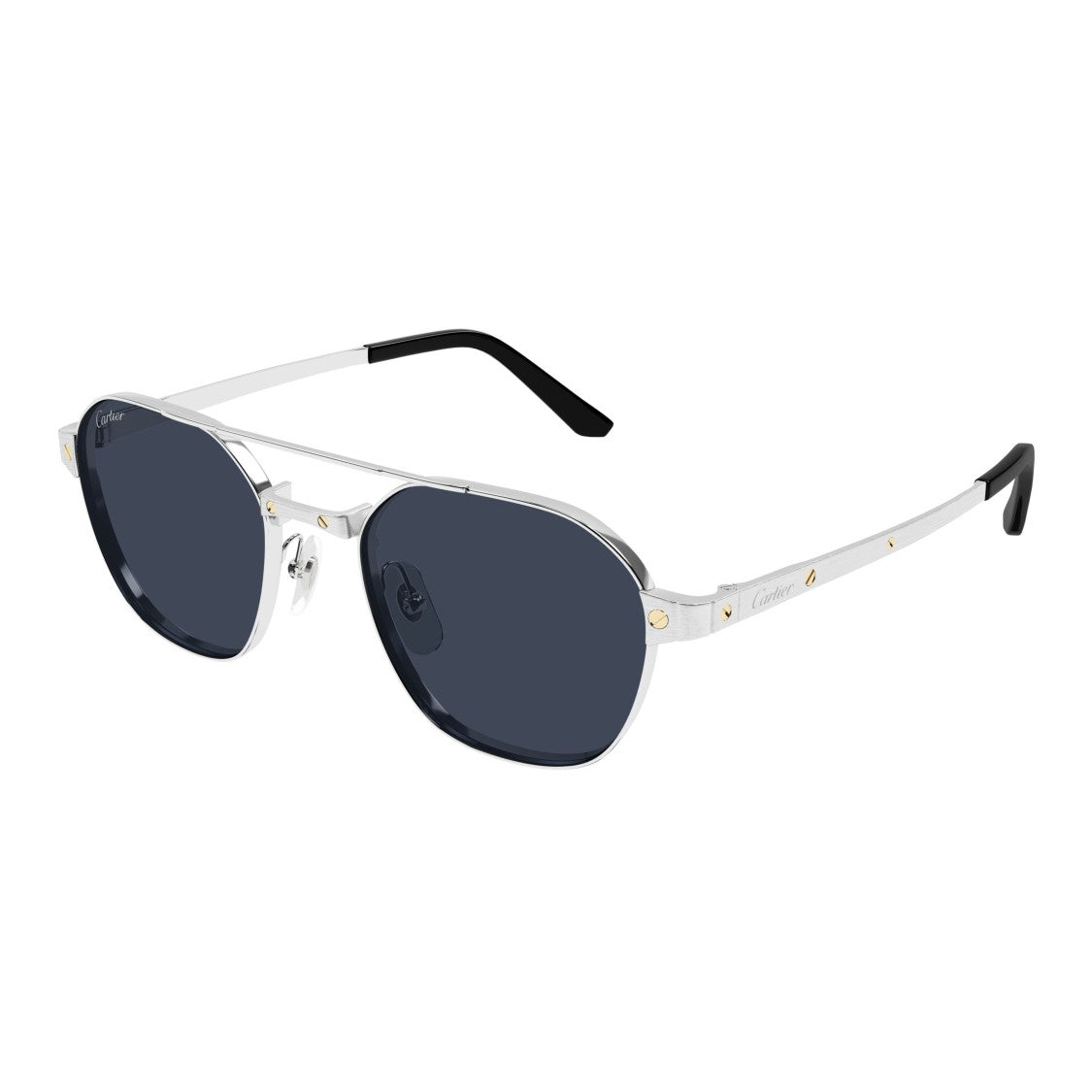 Cartier Silver Metal Frame Sunglasses With Double Bridge