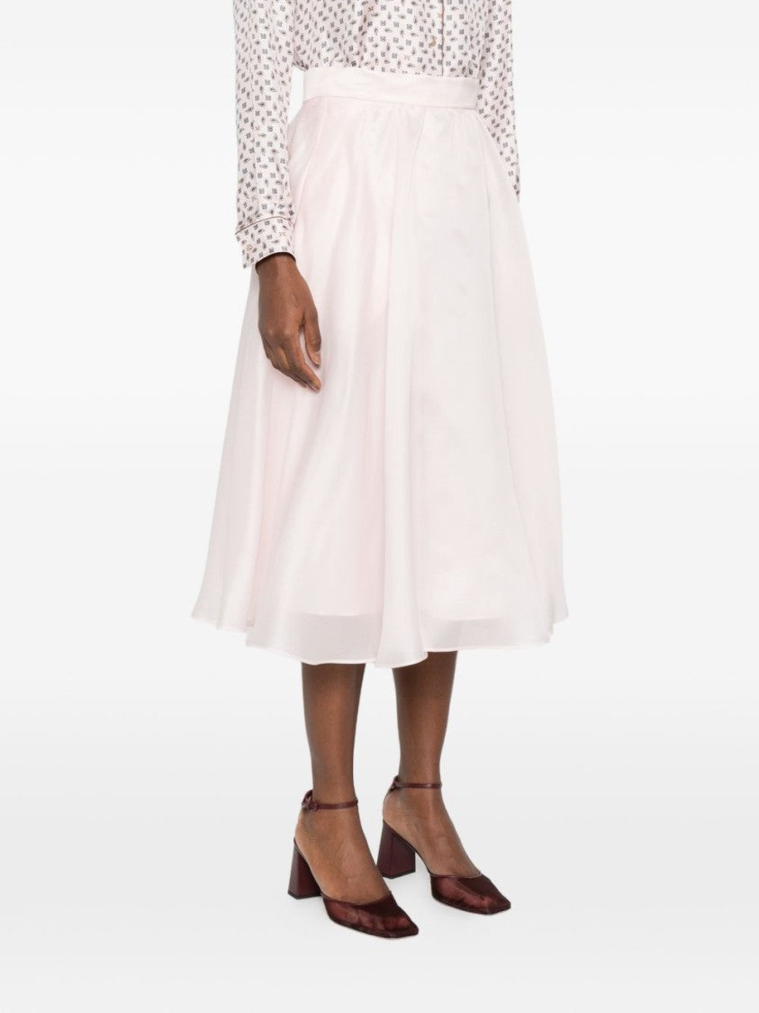 Max Mara Flared Silk Midi Skirt With Invisible Zip Closure