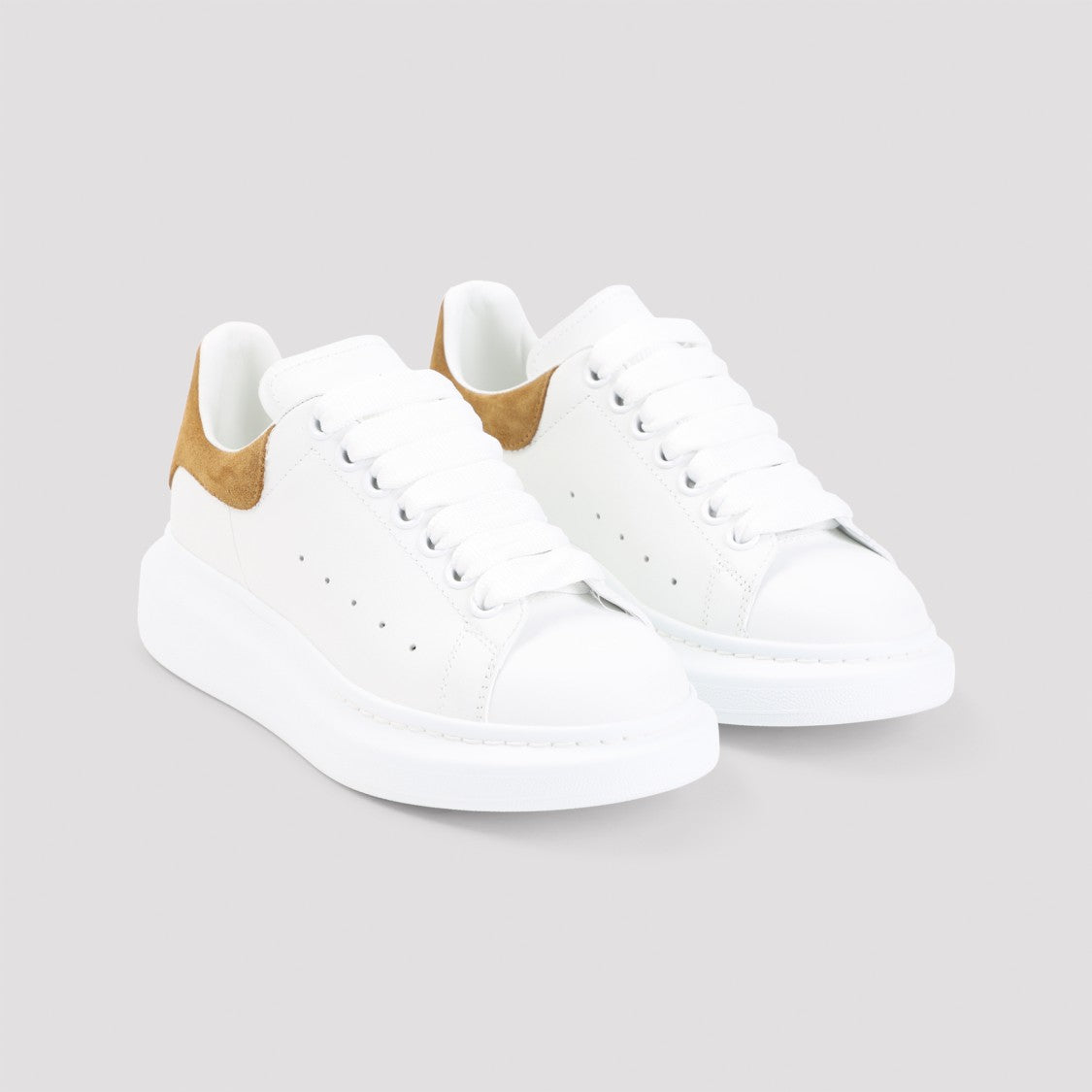 Alexander Mcqueen Sole White Sneakers With Tan Suede Tab