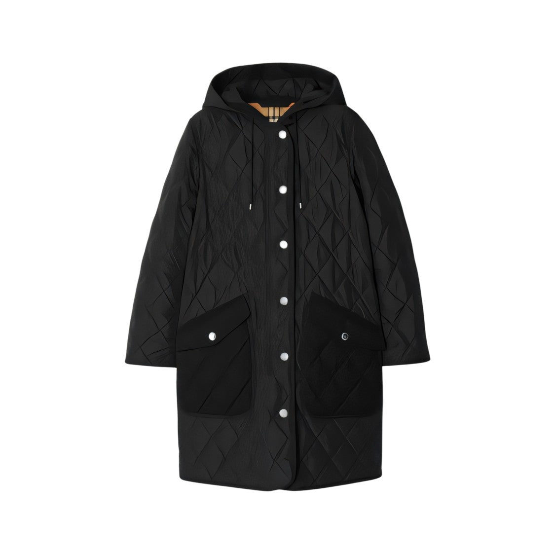 Burberry Diamond Quilted Black Padded Coat With Hood