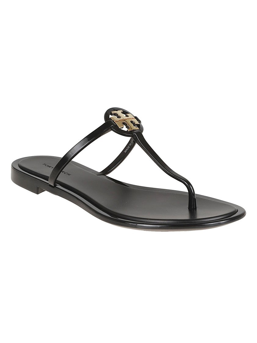 Tory Burch Black Sandals With Metallic Logo Emblem