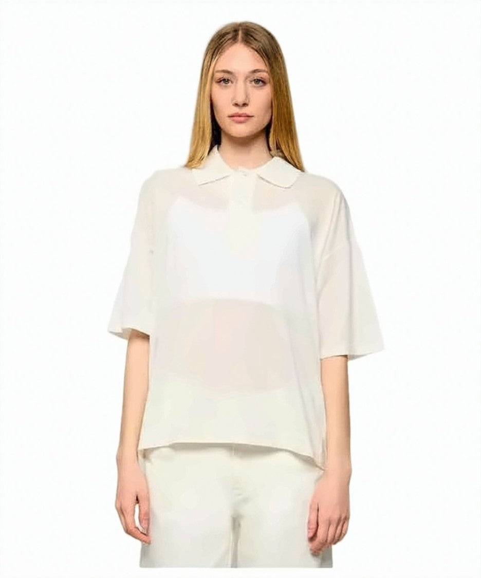 Ami Paris Lightweight White Polo Shirt With Classic Collar And Airy Silhouette