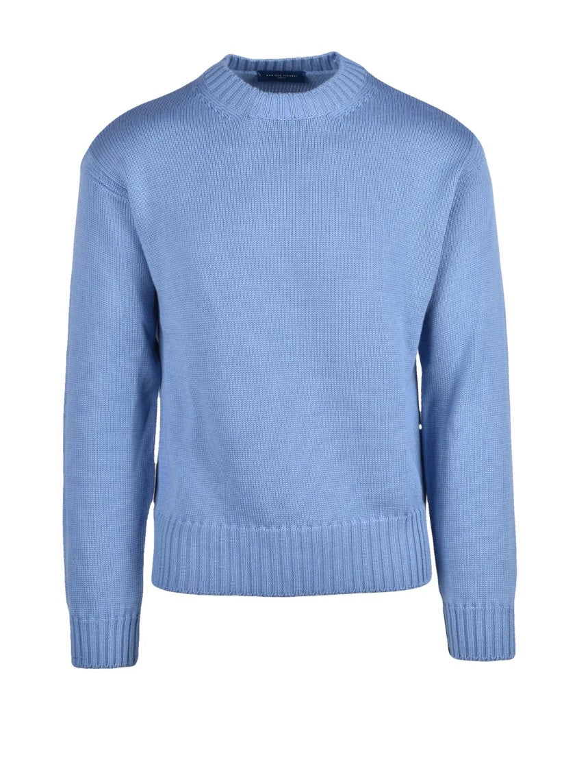 Daniele Fiesoli Light Blue Crew Neck Sweater With Ribbed Details
