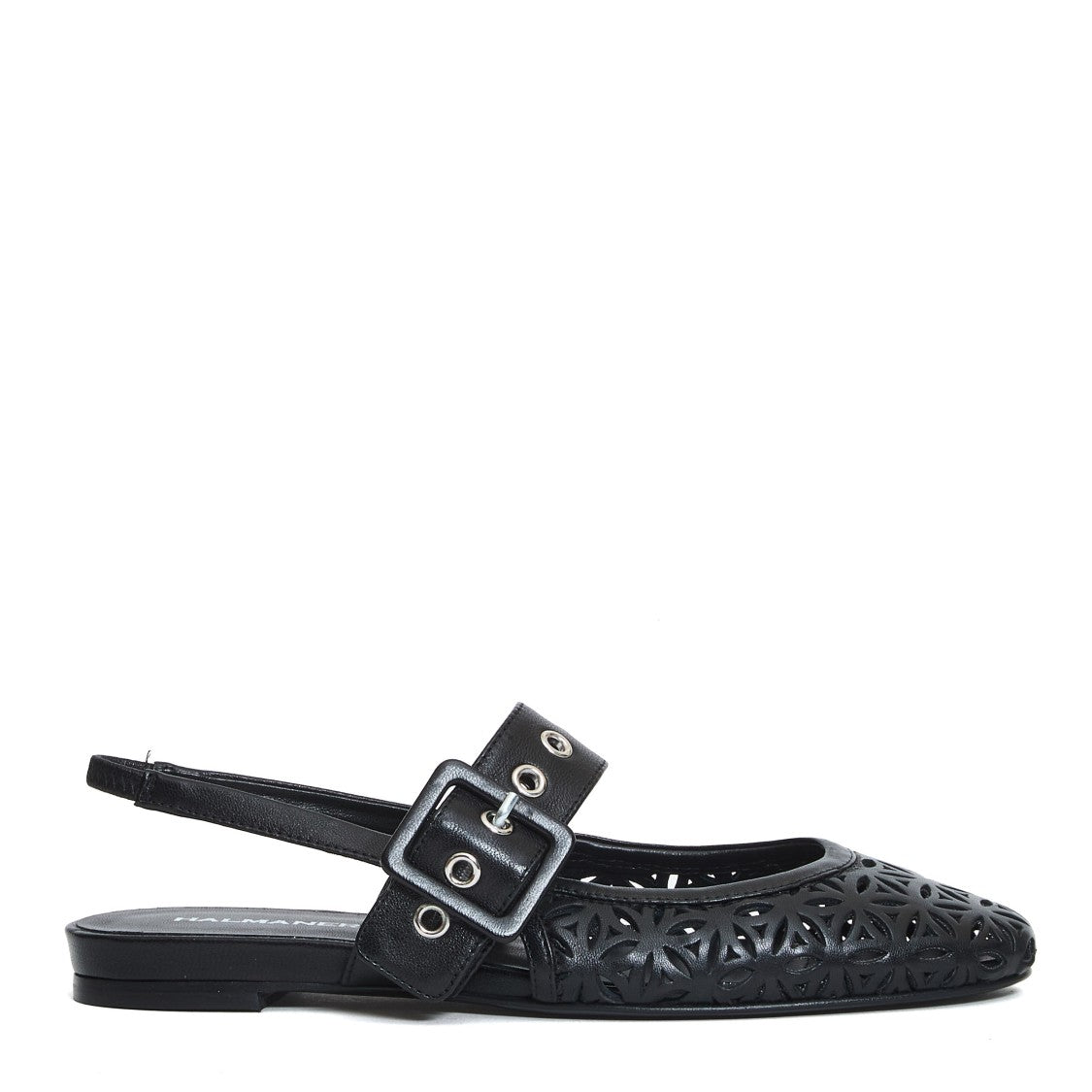 Halmanera Slingback Flat Laserata Pelle Nera