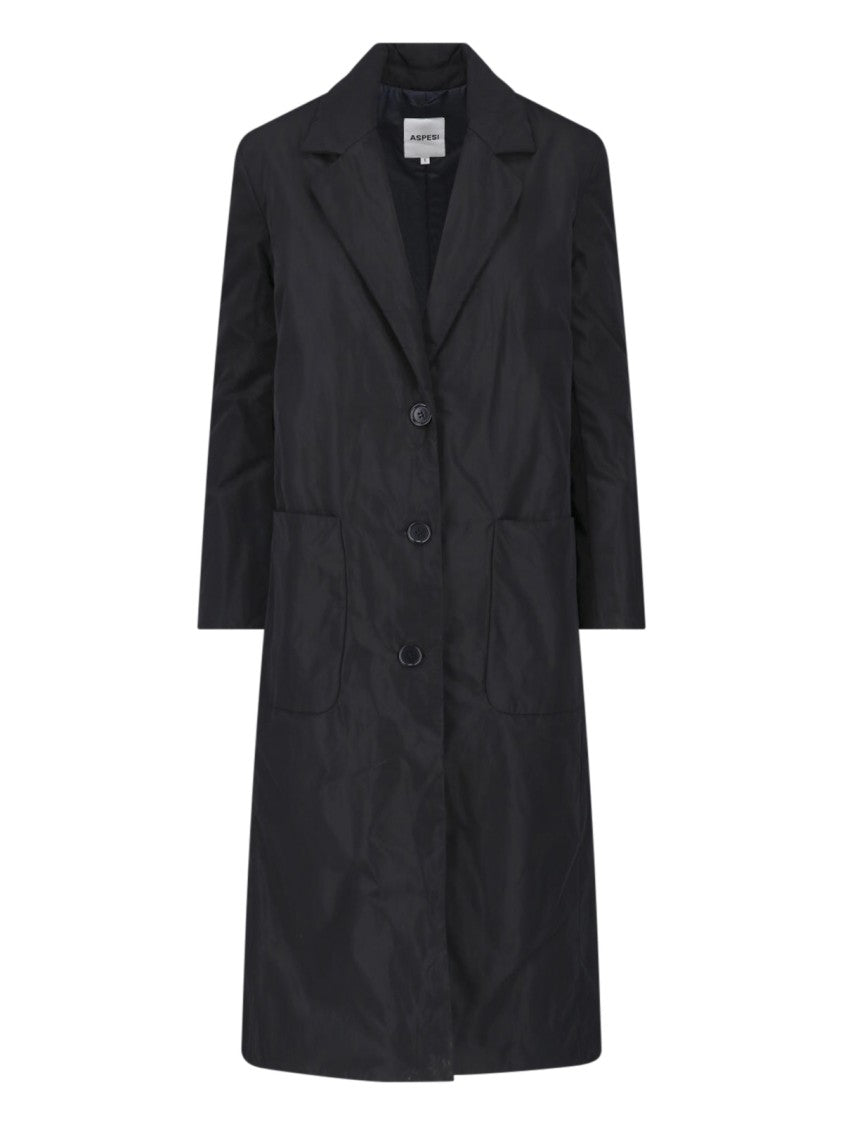 Aspesi Black Single-Breasted Technical Fabric Coat
