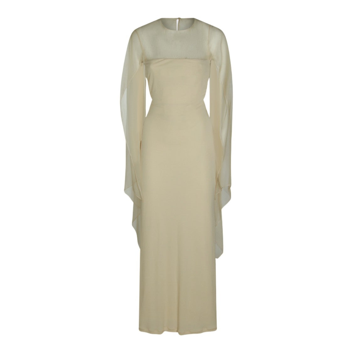 Alberta Ferretti Fitted Maxi Dress With Sheer Overlay And Flowing Sleeves