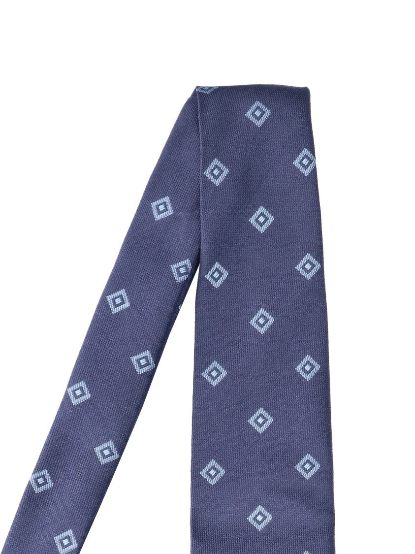 Cesare Attolini Deep Blue Diamond Check Silk Necktie
