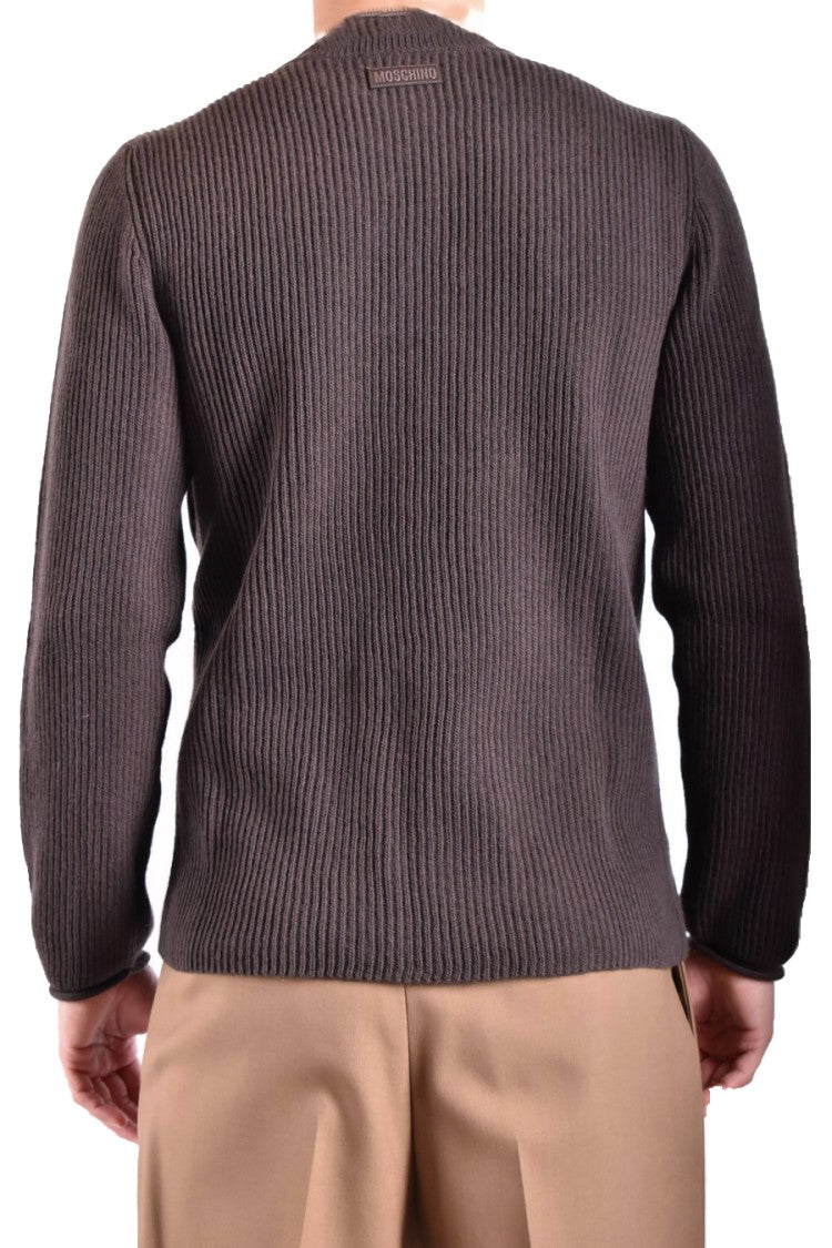 Moschino Brown Knitwear With Ribbed Texture And Side Button Detailing