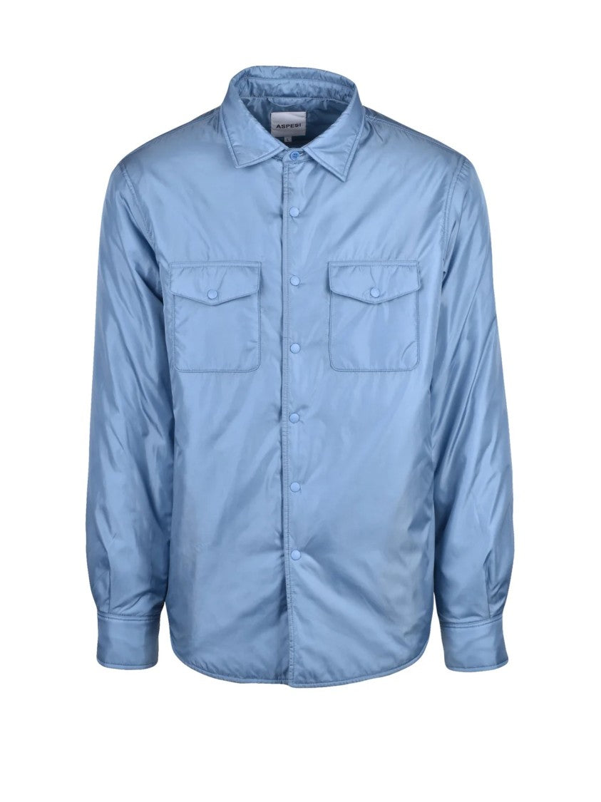 Aspesi Light Blue Padded Snap Button Polyamide Shirt