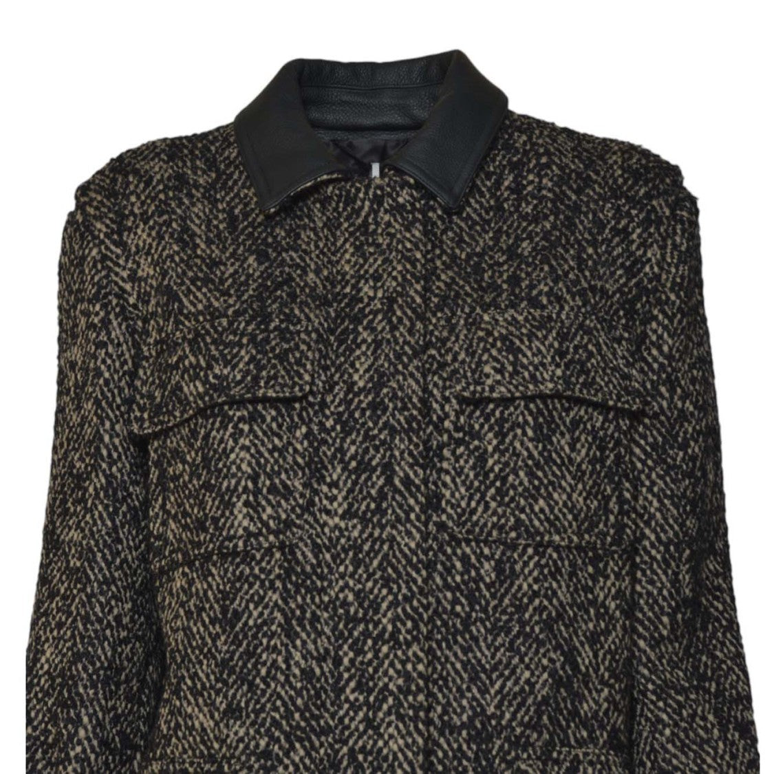 Max Mara Textured Herringbone Jacket With Leather Collar