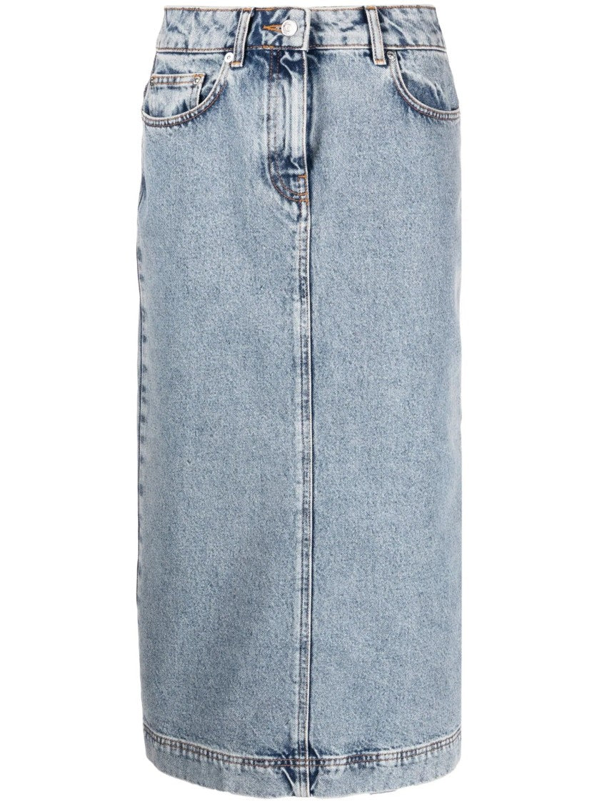 Moschino High-Waisted Midi Denim Skirt With Five-Pocket Styling