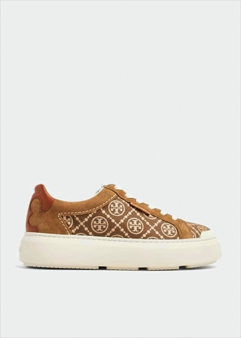 Tory Burch Patterned Fabric Low-Top Sneakers With Signature Logo Motif