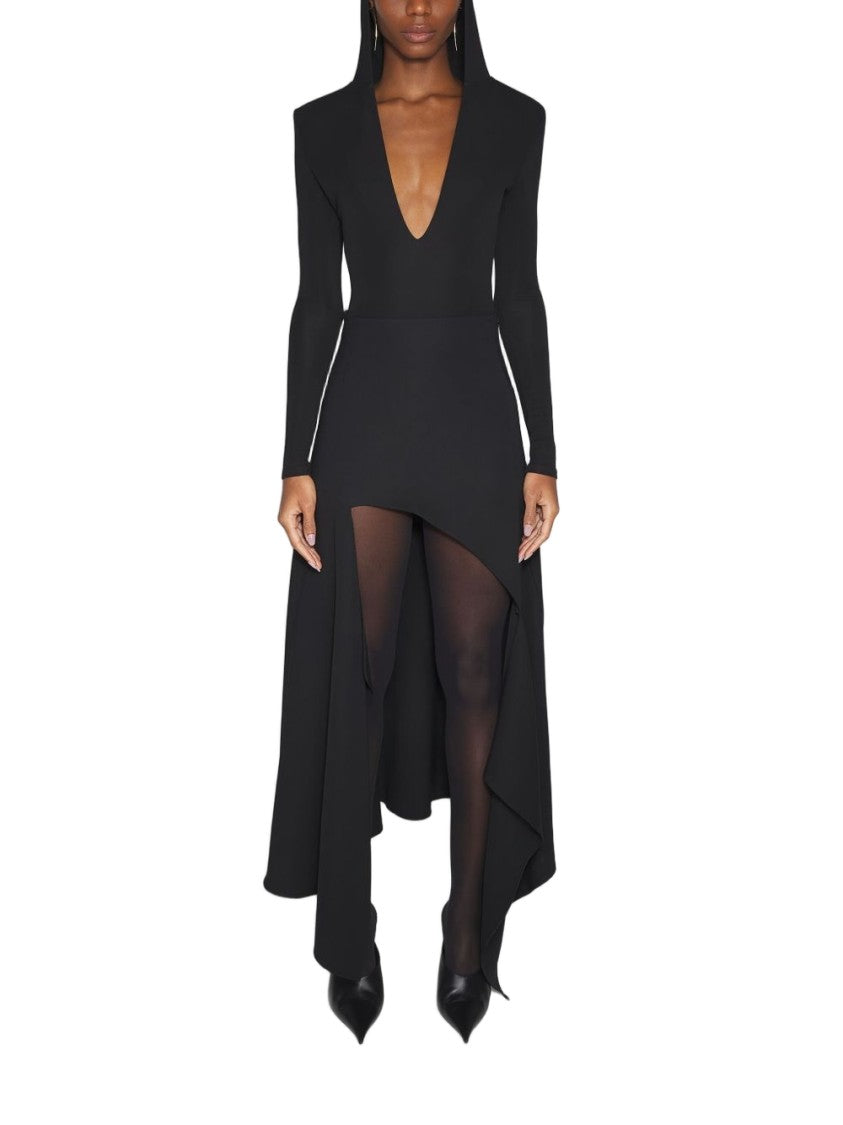 Mugler Asymmetrical Black Midi Dress