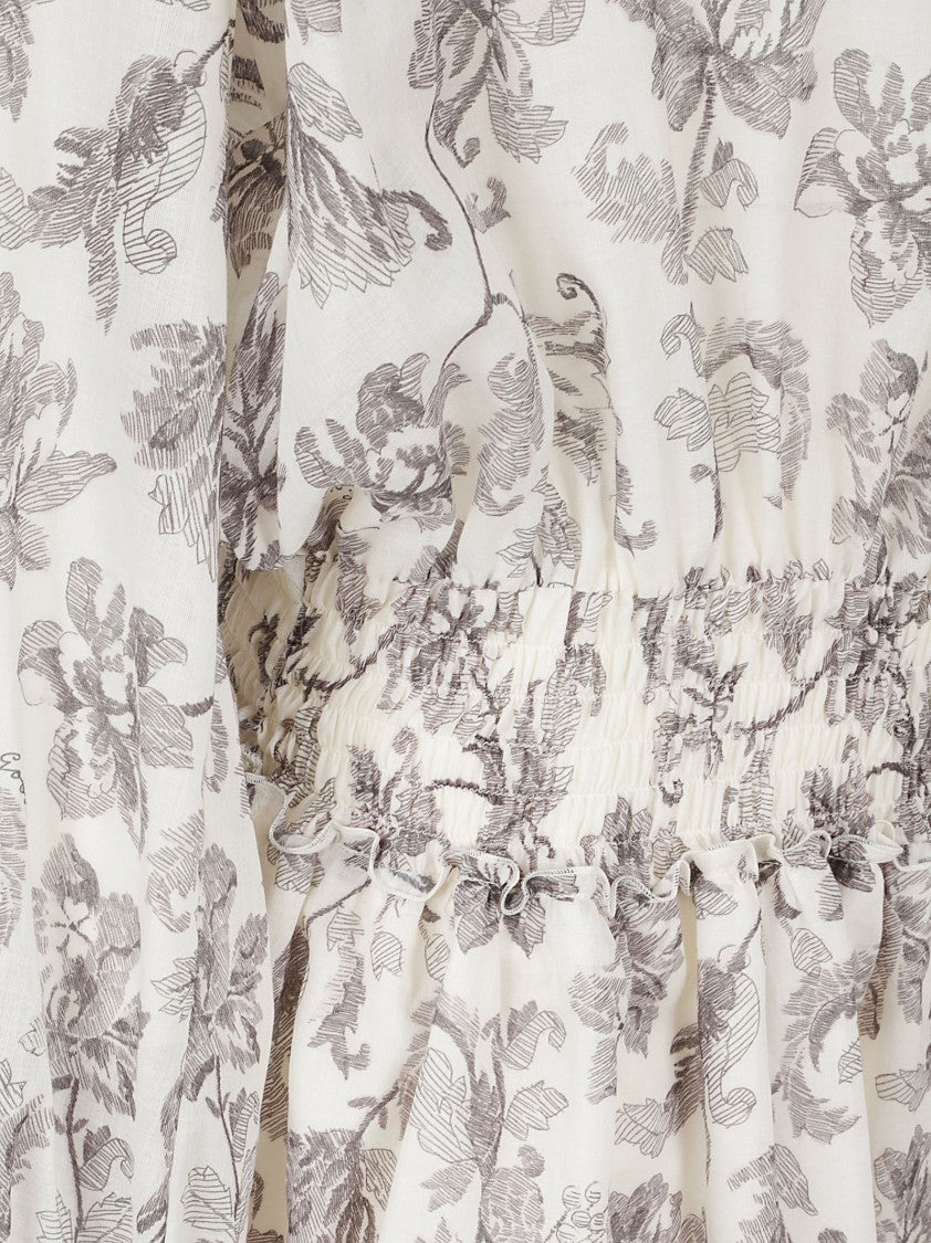 Golden Goose Floral Print Cotton Dress With V-Neckline