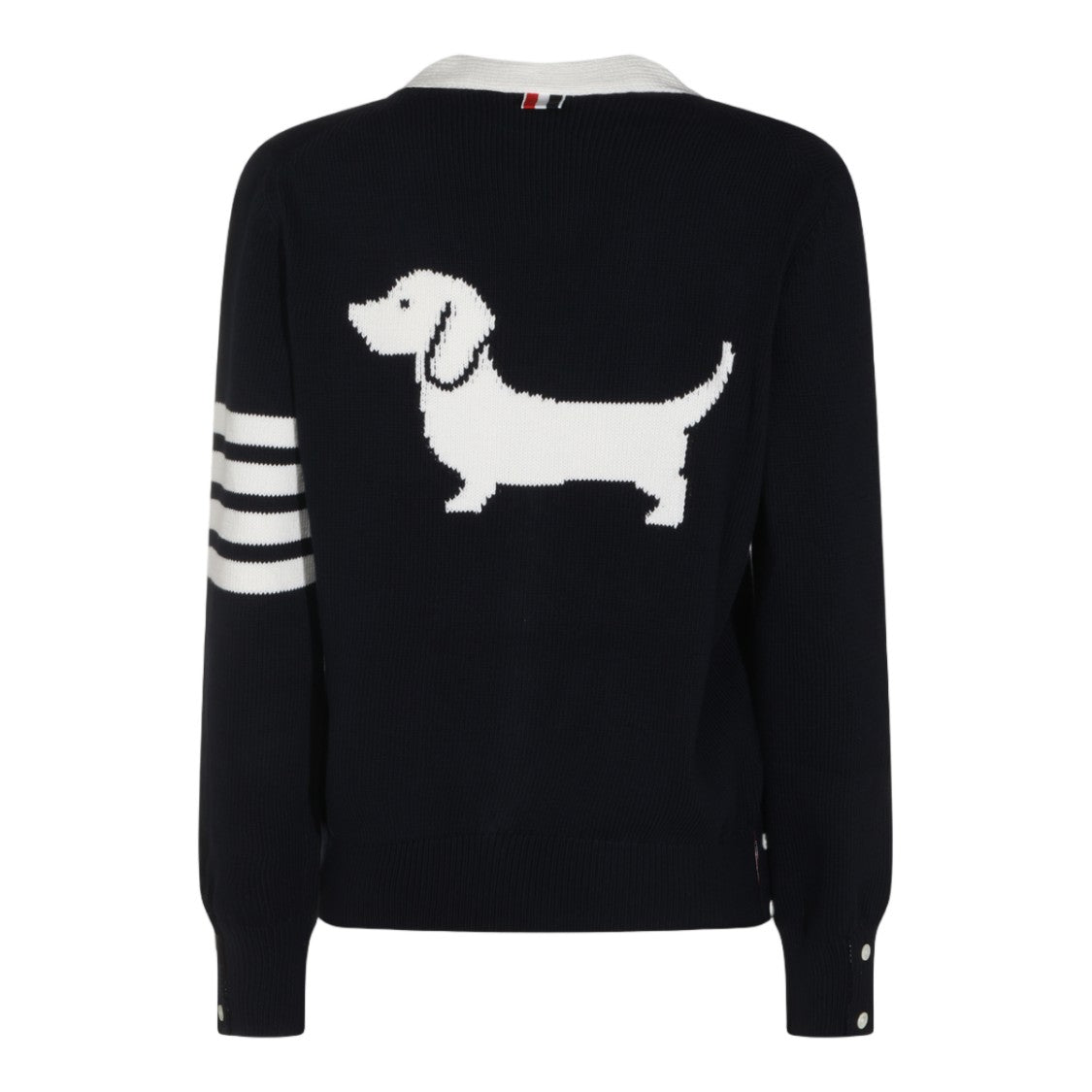 Thom Browne Button-Down Cardigan With Dachshund Silhouette And Striped Accents