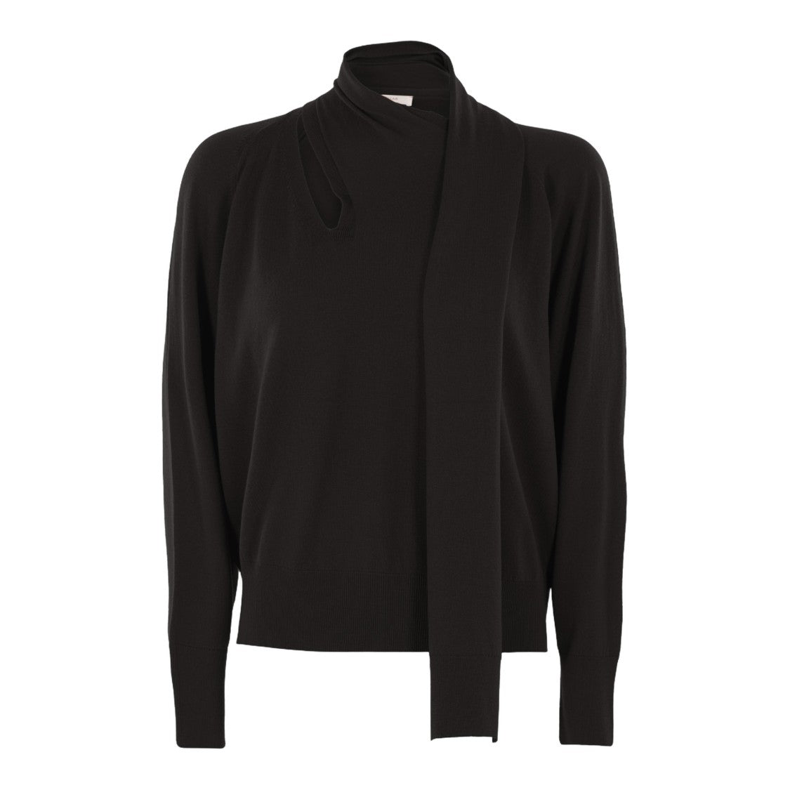 Zanone Fitted Black Sweater With Attachable Scarf Detail