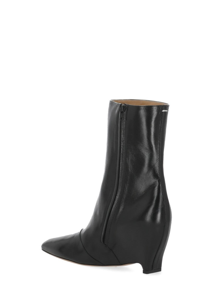 Maison Margiela Black White Embroidered Leather Boots