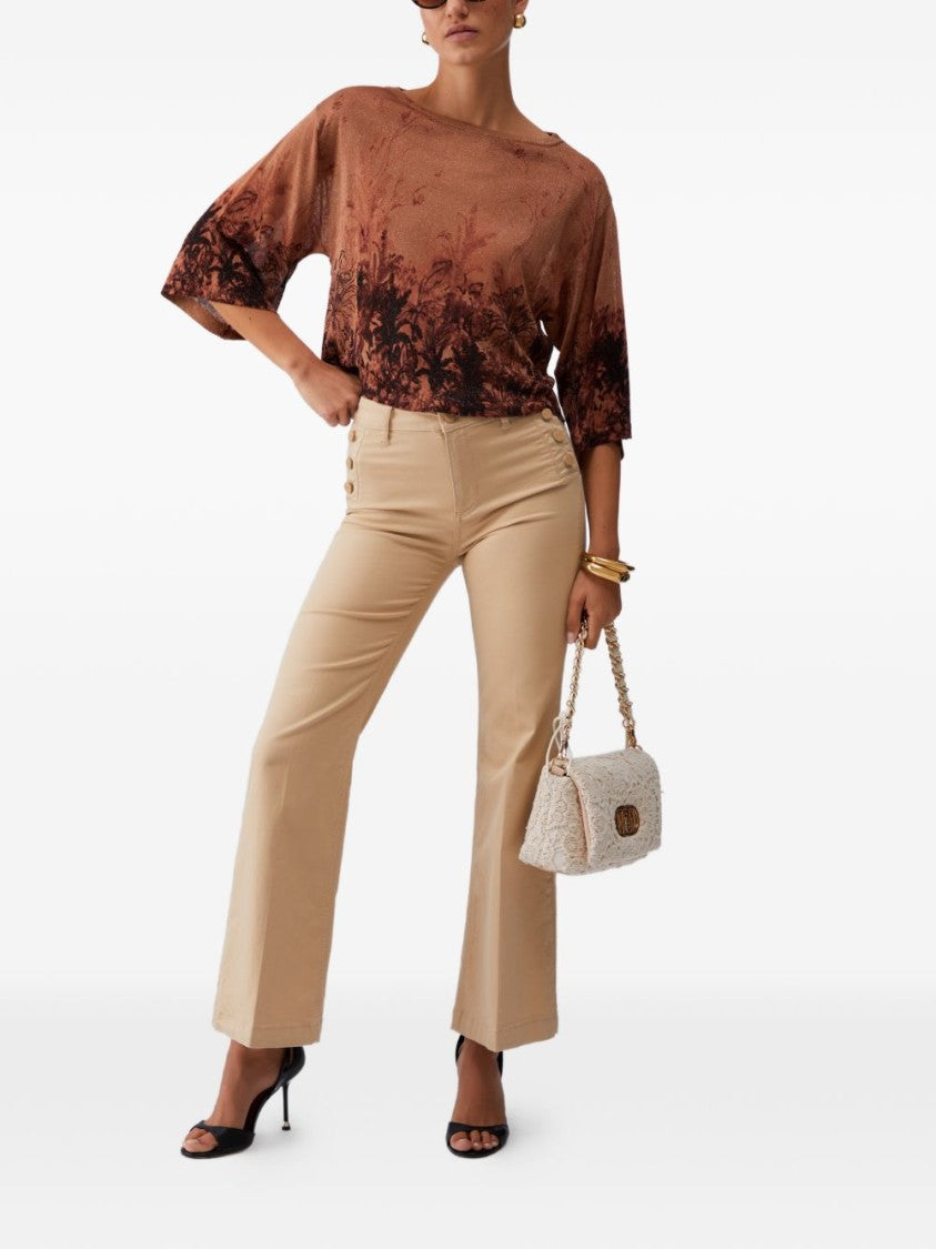 Liu Jo Brown Floral Print Crewneck Sweater