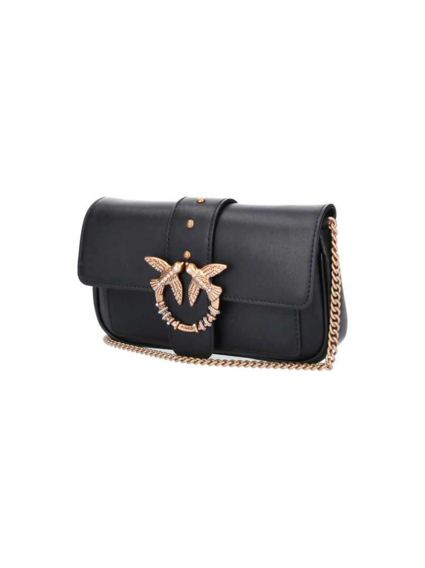 Pinko Black Leather One Love Pocket Shoulder Bag