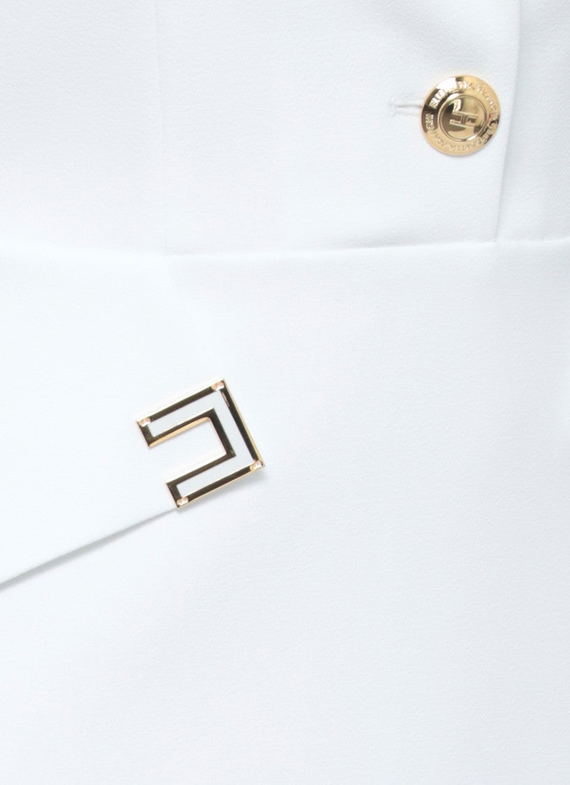 Elisabetta Franchi Sleeveless Ivory Dress With Structured Collar And Logo Embellishments