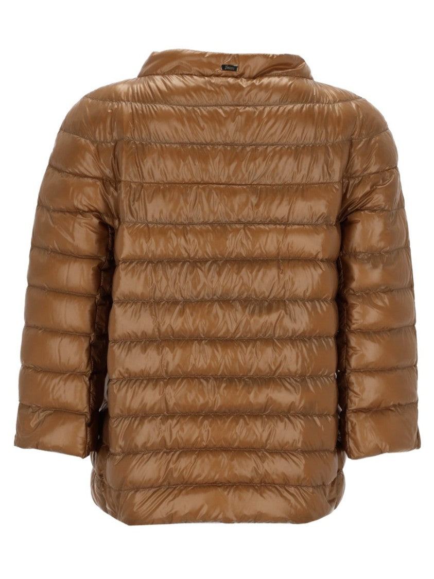 Herno Neutrals Shiny Quilted Three-Quarter Down Jacket