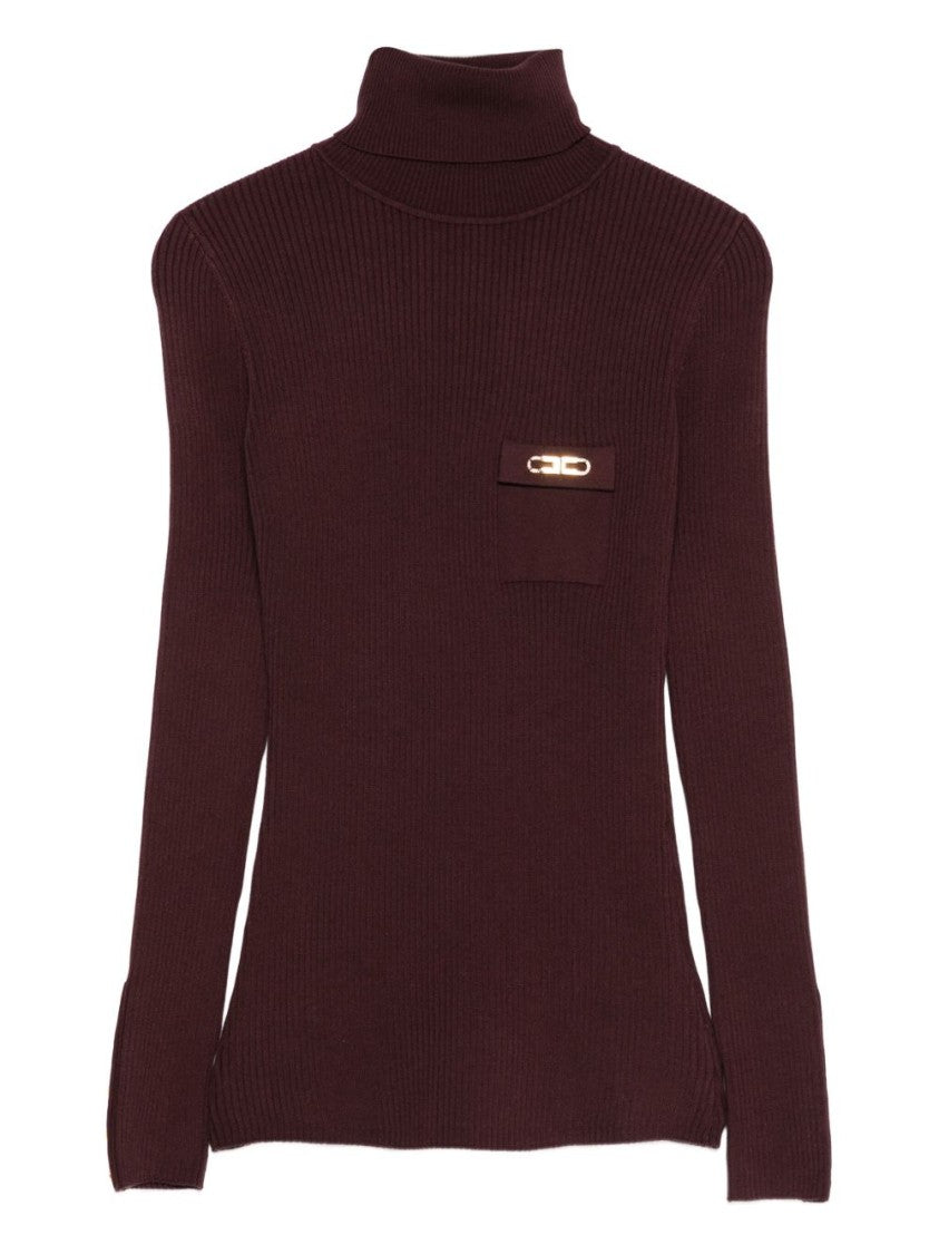 Elisabetta Franchi Bordeaux Fitted Sweater With Ribbed Texture
