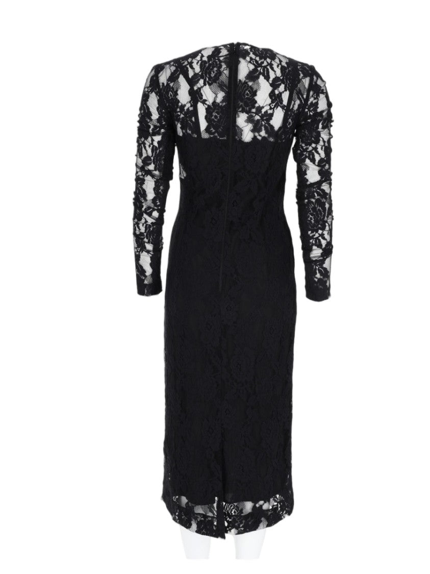 Dolce & Gabbana Black Fitted Floral Lace Overlay Midi Dress