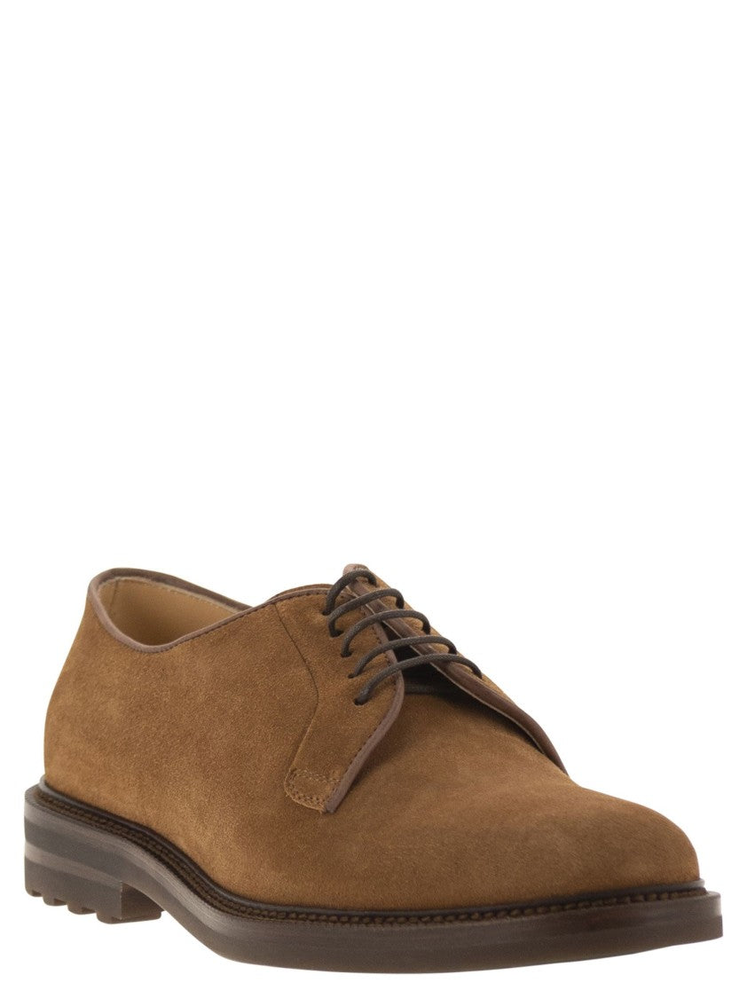 Brunello Cucinelli Brown Suede Derby Shoes