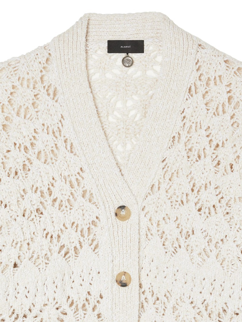 Alanui Open-Knit Cropped Cardigan With Scalloped Edges