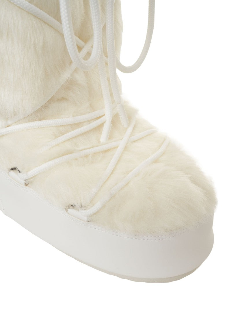 Moon Boot Faux Fur Ankle Boots With Lace-Up Design